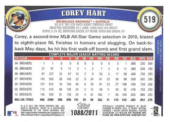 2011 Topps - Gold #519 Corey Hart Back