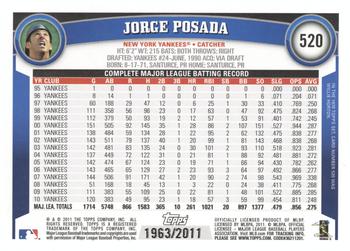 2011 Topps - Gold #520 Jorge Posada Back