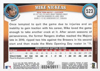 2011 Topps - Gold #523 Mike Nickeas Back