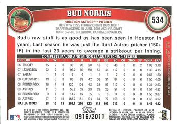2011 Topps - Gold #534 Bud Norris Back