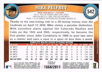2011 Topps - Gold #542 Mike Pelfrey Back