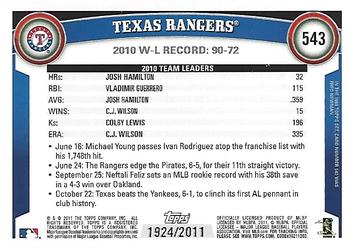 2011 Topps - Gold #543 Texas Rangers Back