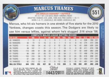 2011 Topps - Gold #551 Marcus Thames Back