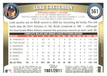 2011 Topps - Gold #561 Luke Gregerson Back