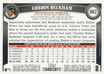 2011 Topps - Gold #562 Gordon Beckham Back