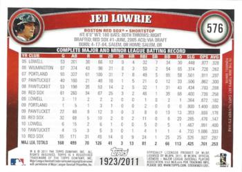 2011 Topps - Gold #576 Jed Lowrie Back