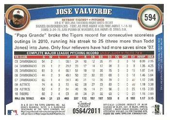 2011 Topps - Gold #594 Jose Valverde Back