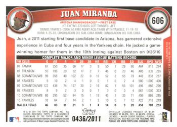 2011 Topps - Gold #606 Juan Miranda Back