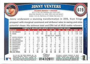 2011 Topps - Gold #619 Jonny Venters Back