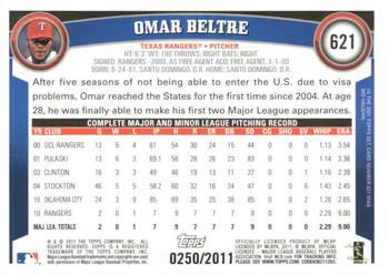 2011 Topps - Gold #621 Omar Beltre Back