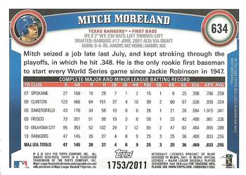 2011 Topps - Gold #634 Mitch Moreland Back