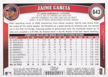 2011 Topps - Gold #643 Jaime Garcia Back