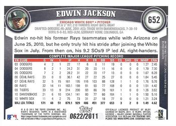 2011 Topps - Gold #652 Edwin Jackson Back