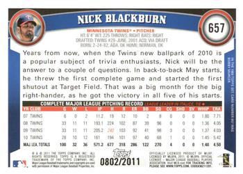 2011 Topps - Gold #657 Nick Blackburn Back