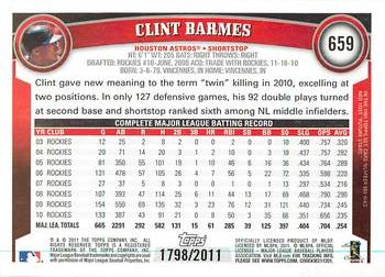 2011 Topps - Gold #659 Clint Barmes Back