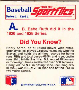 1986 Sportflics - Trivia Cards #1 Baseball Trivia Quiz Back