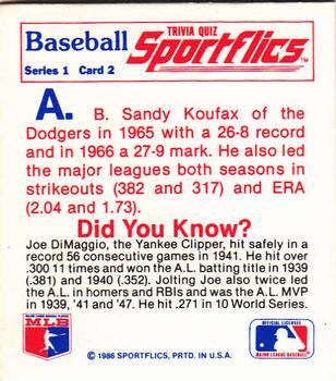 1986 Sportflics - Trivia Cards #2 Baseball Trivia Quiz Back