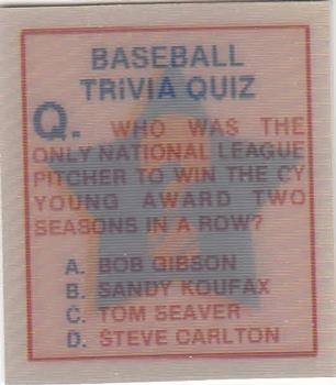 1986 Sportflics - Trivia Cards #2 Baseball Trivia Quiz Front