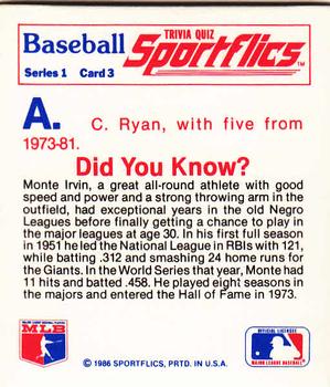 1986 Sportflics - Trivia Cards #3 Baseball Trivia Quiz Back