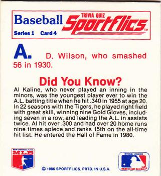 1986 Sportflics - Trivia Cards #4 Baseball Trivia Quiz Back