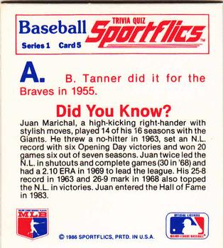 1986 Sportflics - Trivia Cards #5 Baseball Trivia Quiz Back