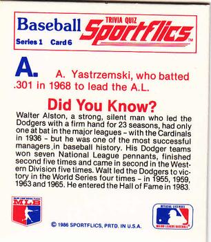 1986 Sportflics - Trivia Cards #6 Baseball Trivia Quiz Back