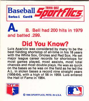 1986 Sportflics - Trivia Cards #8 Baseball Trivia Quiz Back