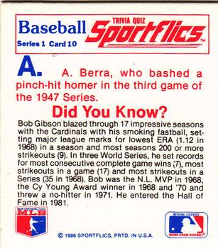 1986 Sportflics - Trivia Cards #10 Baseball Trivia Quiz Back