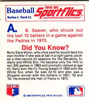1986 Sportflics - Trivia Cards #11 Baseball Trivia Quiz Back