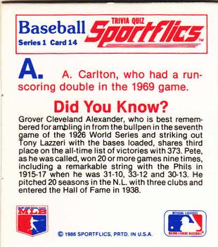 1986 Sportflics - Trivia Cards #14 Baseball Trivia Quiz Back