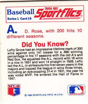 1986 Sportflics - Trivia Cards #16 Baseball Trivia Quiz Back
