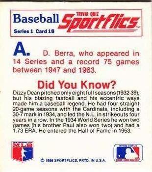 1986 Sportflics - Trivia Cards #18 Baseball Trivia Quiz Back
