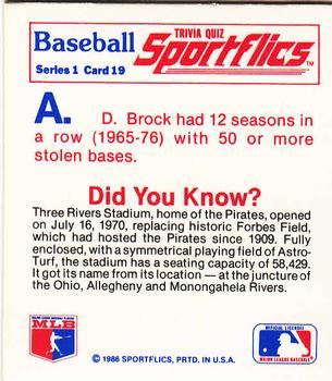 1986 Sportflics - Trivia Cards #19 Baseball Trivia Quiz Back