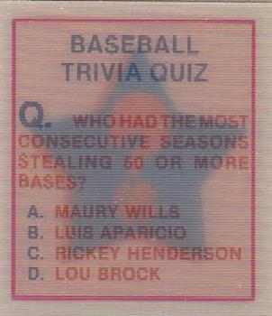 1986 Sportflics - Trivia Cards #19 Baseball Trivia Quiz Front