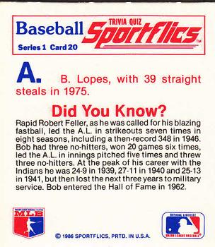 1986 Sportflics - Trivia Cards #20 Baseball Trivia Quiz Back