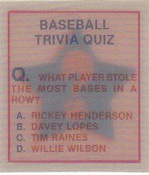 1986 Sportflics - Trivia Cards #20 Baseball Trivia Quiz Front