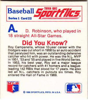1986 Sportflics - Trivia Cards #22 Baseball Trivia Quiz Back