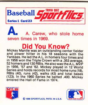 1986 Sportflics - Trivia Cards #23 Baseball Trivia Quiz Back