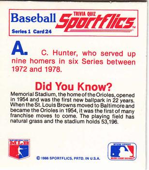 1986 Sportflics - Trivia Cards #24 Baseball Trivia Quiz Back