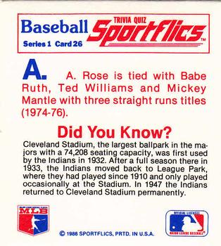 1986 Sportflics - Trivia Cards #26 Baseball Trivia Quiz Back