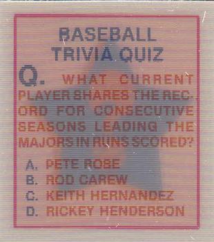 1986 Sportflics - Trivia Cards #26 Baseball Trivia Quiz Front
