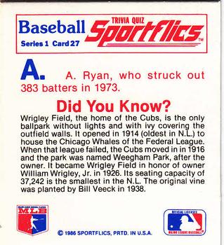 1986 Sportflics - Trivia Cards #27 Baseball Trivia Quiz Back