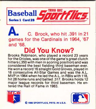 1986 Sportflics - Trivia Cards #28 Baseball Trivia Quiz Back