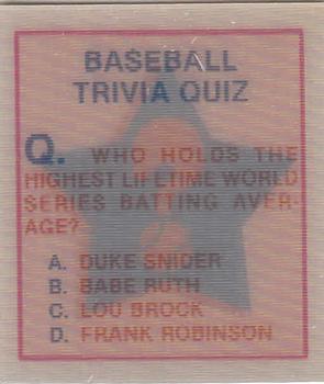 1986 Sportflics - Trivia Cards #28 Baseball Trivia Quiz Front