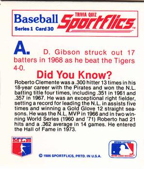 1986 Sportflics - Trivia Cards #30 Baseball Trivia Quiz Back