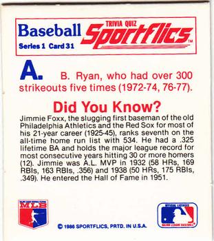 1986 Sportflics - Trivia Cards #31 Baseball Trivia Quiz Back