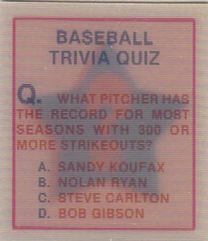 1986 Sportflics - Trivia Cards #31 Baseball Trivia Quiz Front