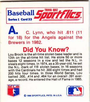 1986 Sportflics - Trivia Cards #33 Baseball Trivia Quiz Back
