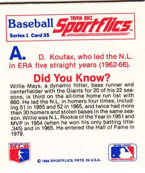 1986 Sportflics - Trivia Cards #35 Baseball Trivia Quiz Back