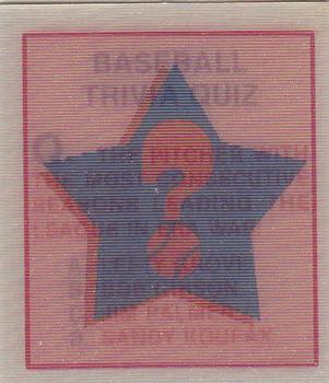 1986 Sportflics - Trivia Cards #35 Baseball Trivia Quiz Front